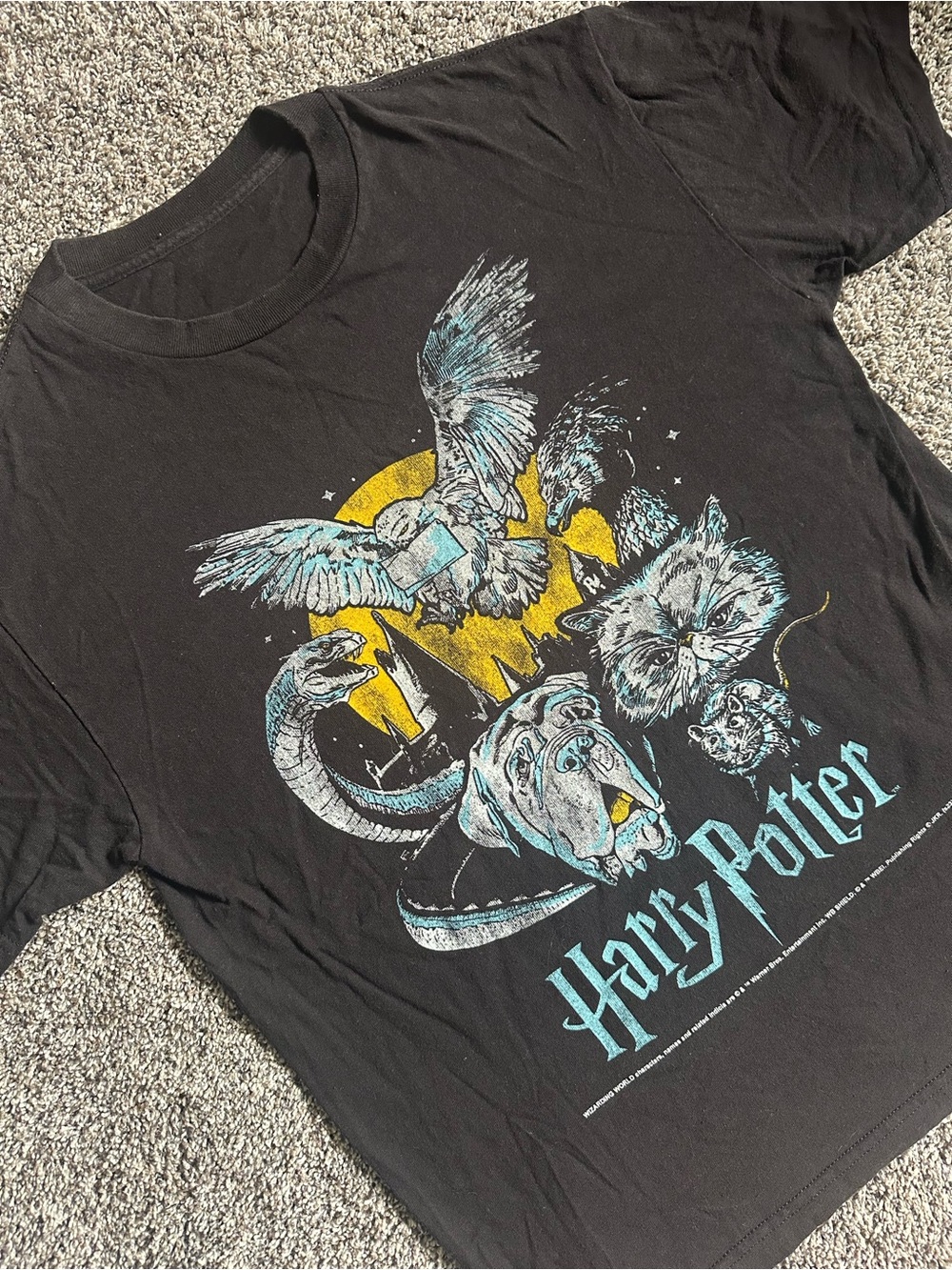 Harry Potter Night Animal T Shirt Blue and Yellow Graphic Size Small